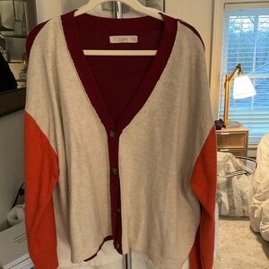LOFT Women's Vibrant Cardigan - Burgundy, Orange, Cream